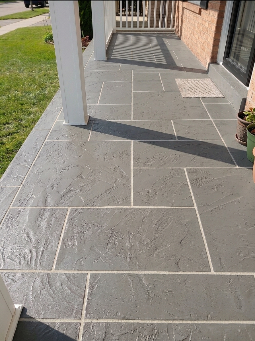 Concrete porch after grey Jewelstone resurfacing