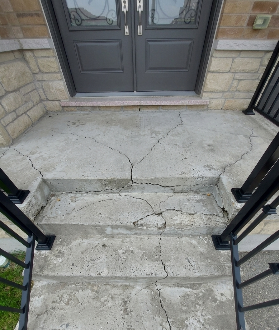 Cracked front porch before Jewelstone resurfacing