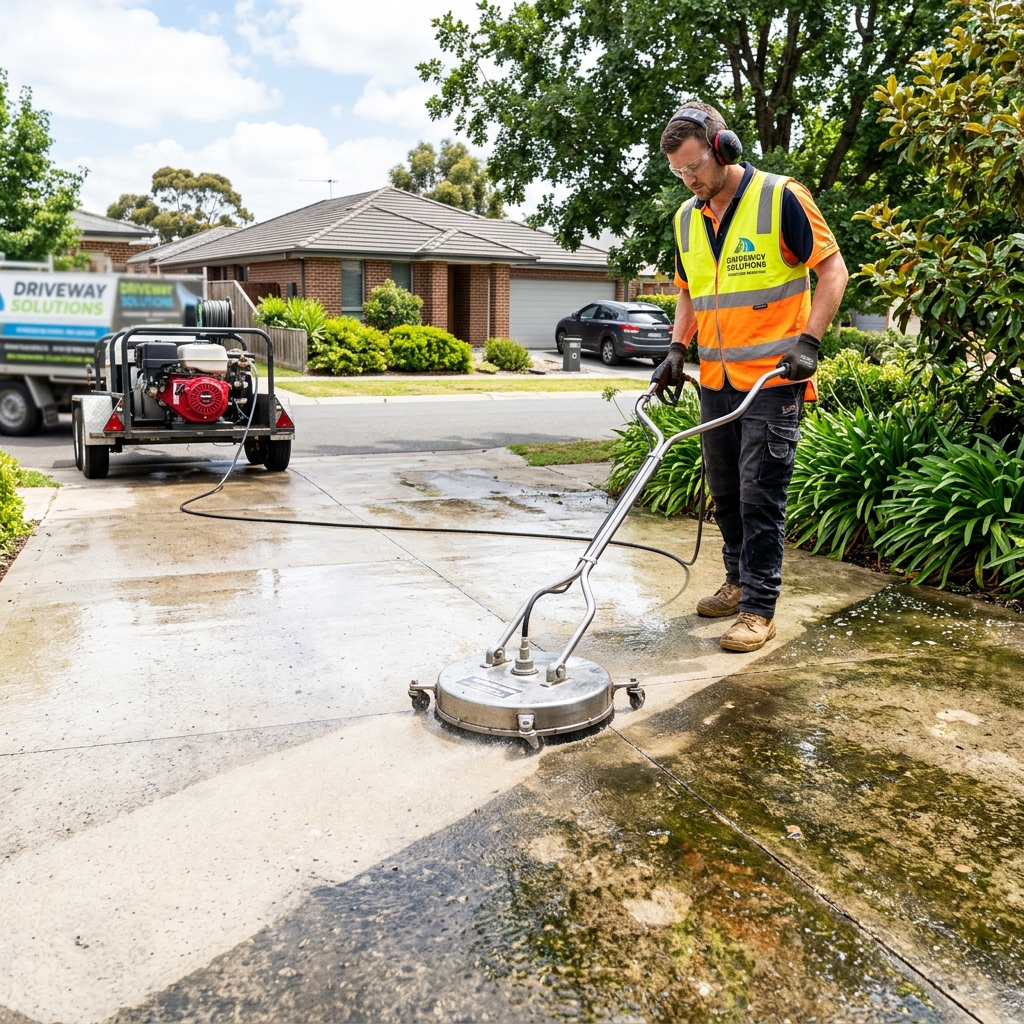 Powerwashing concrete driveway and walkway surfaces
